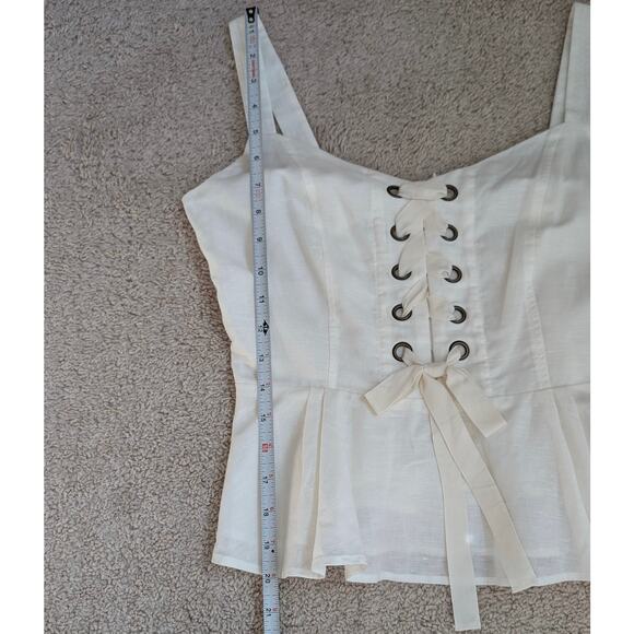 J.Crew Point Sur Peplum White Linen Cotton Lace-Up Sleeveless Top, size XS - Picture 5 of 8